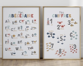 Nautical Alphabet & Numbers Posters – Kids Wall Art for Baby or Toddler Room