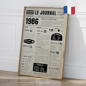 Affiche journal de naissance 1986 en France – Anniversaire 40 ans