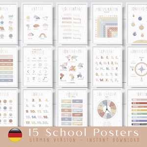 Set di 15 poster educativi tedeschi, poster didattici stampabili, per la classe, poster di apprendimento multicolori