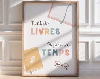 Kids Reading Poster – "So Many Books" Quote Wall Art for Book Corner or Bedroom