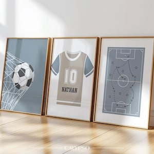 Poster personalizzati di calcio blu – Set di 3 poster per la cameretta dei bambini