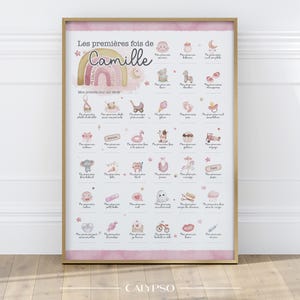 Affiche premières fois bébé fille – Cadeau poster souvenirs à compléter