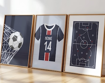 Fußballposter für Kinder in Blau, Weiß und Rot – personalisierte Poster des französischen Trikots