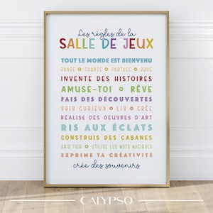 Póster de reglas para la sala de juegos: póster colorido y divertido para niños, decoración de pared alegre