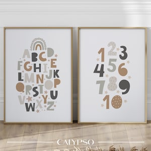 Alphabet- und Zahlenposter, minimalistisches Poster in neutralen Farben, Buchstaben und Zahlen lernen für Kinder