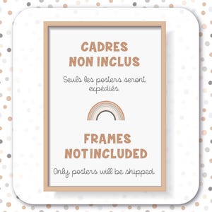 Puede incluir: Un cartel enmarcado con un gr&aacute;fico de arco&iacute;ris y el texto "CADRES NON INCLUS" en franc&eacute;s y "FRAMES NOT INCLUDED" en ingl&eacute;s. El texto debajo dice "Seuls les posters seront exp&eacute;di&eacute;s." en franc&eacute;s y "Only posters will be shipped." en ingl&eacute;s.