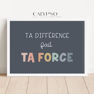Muestra que tu diferencia es tu fuerza, cita que incluye póster en francés para niños