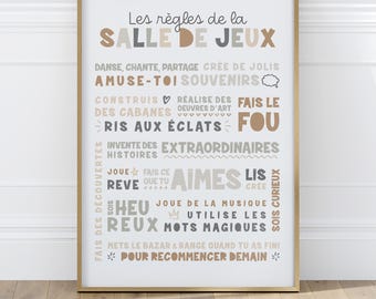 Playroom Rules, Khaki Poster, Kids Wall Decor
