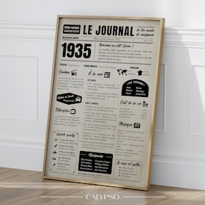 Giornale dell'anno di nascita 1935, poster personalizzato per il 90° compleanno, poster retrò del giornale dell'anno di nascita