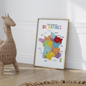 Mapa de Francia en colores brillantes para niños, ciudades principales, póster de geografía francesa para el aula. imagen 5