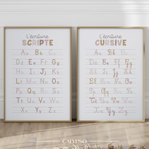 Pink cursive & script alphabet poster – Educational print for girl&#39;s room