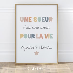 Póster personalizado para hermanas, póster decorativo colorido para niños, regalo familiar, decoración de pared de sala de juegos