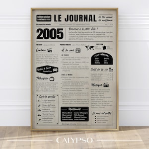 Manifesto della nascita del 2005 in Francia. Regalo personalizzato per il 20° compleanno, poster di giornale retrò dell'anno di nascita