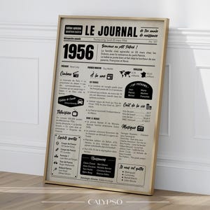 Póster de periódico del nacimiento de 1956: idea de regalo retro para el 69.º cumpleaños