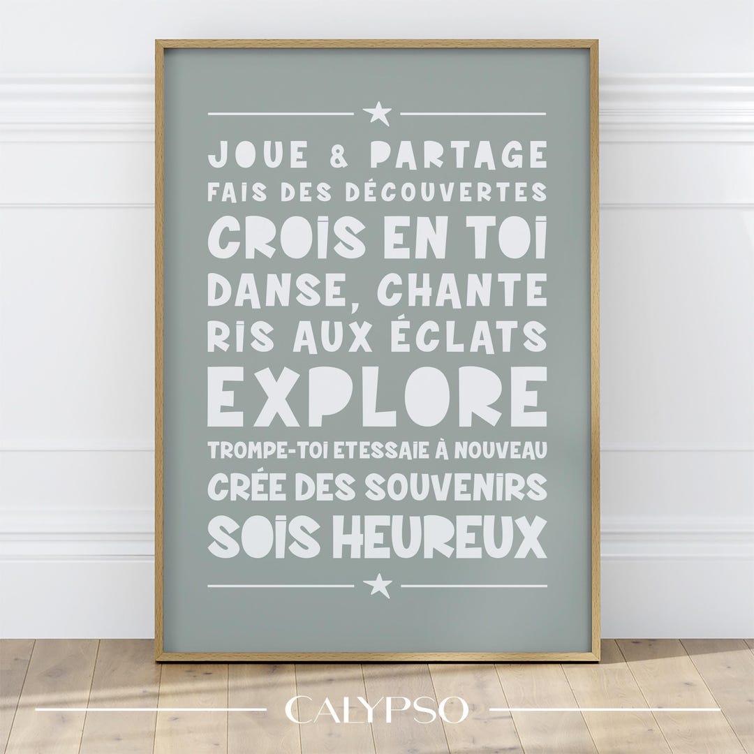 Motivational Poster for Children, Wall Art in French, for Playroom or ...