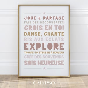 Affiche de citations positives pour enfant en français, art mural rose pour espace de jeux