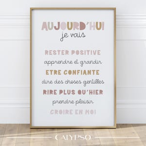 Póster positivo en francés para niños, decoración de pared de dormitorio de niña