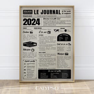 Manifesto per la nascita del 2024 in Francia. Regalo di compleanno personalizzato per il primo anno, poster di giornale retrò dell'anno di nascita