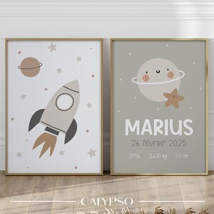 Pósteres de nacimiento de cohetes y espacio, regalo de bebé personalizado