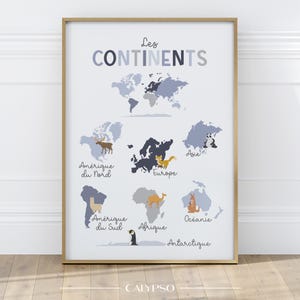 Poster continents et animaux – Décoration murale éducative pour enfant