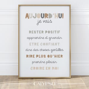 Afiche positivo para niños, decoración de pared en francés para sala de juegos, caqui, beige y camel
