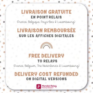 Puede incluir: Un gr&aacute;fico con un dise&ntilde;o de arco&iacute;ris y texto en franc&eacute;s e ingl&eacute;s. El texto dice "Livraison Gratuite en Point Relais (France, Belgique, Pays-Bas & Luxemburgo)" y "Free Delivery to Relays (France, Belgium, The Netherlands & Luxembourg)". El texto tambi&eacute;n dice "Livraison Rembours&eacute;e sur les Affiches Digitales" y "Delivery Cost Refunded on Digital Versions". El gr&aacute;fico tambi&eacute;n incluye el logotipo de Mondial Relay Points Relais.