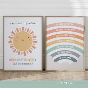 Positieve poster in het Frans zon en regenboog – Motiverende poster voor kinderen