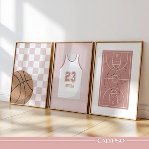 Girls basketball wall art – Custom pink sports posters (set of 3)