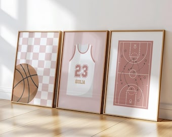 Basketballposter für Mädchen – Set mit 3 personalisierten rosa Postern für ein Kinderzimmer