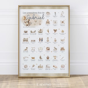 Affiche premières fois bébé beige – Poster souvenirs à compléter ou tamponner