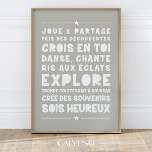 Poster con frasi ispiratrici in francese per bambini piccoli, decorazione da parete color kaki per le aree gioco dei bambini