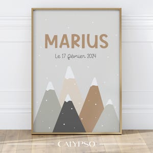 Cartel de montaña personalizado para niños, cartel de estilo escandinavo, regalo de nacimiento