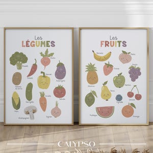 Affiches fruits et légumes en français pour enfants, décoration pédagogique pour les petits