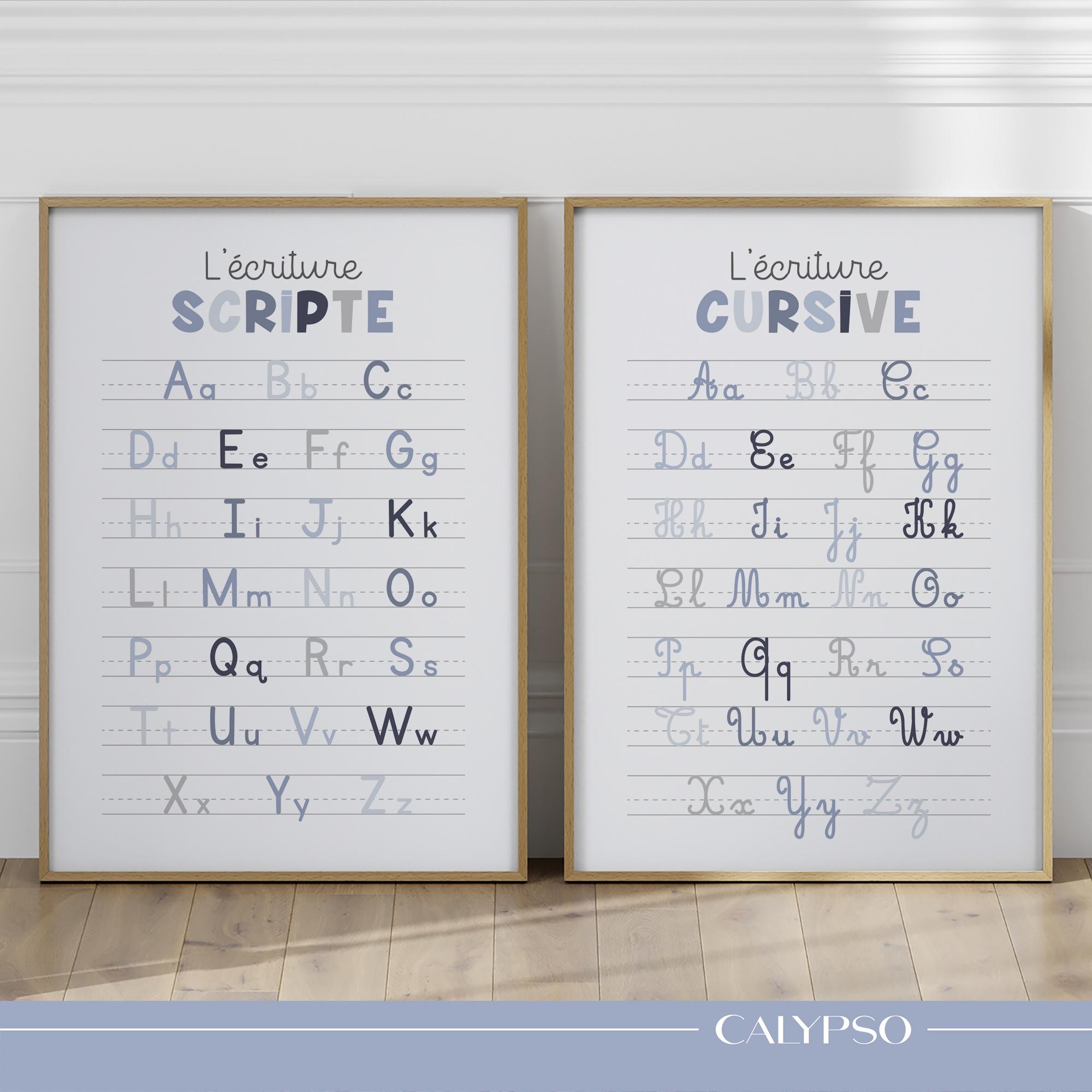 Blue Cursive & Script Alphabet Poster – Educational Print for Boy's ...
