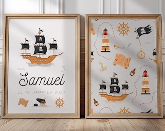 Póster pirata personalizado, póster con nombre para niños, decoración de corsarios