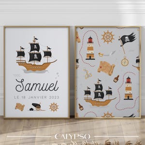 Poster pirata personalizzato, poster con nome per bambini, decorazione corsara per la camera dei bambini