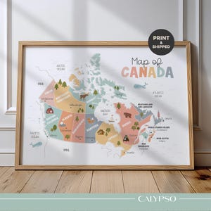 Illustrated Canada map print kids provinces territories educational wall art