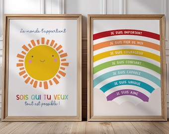 Positive sun and rainbow poster in bright colors for children