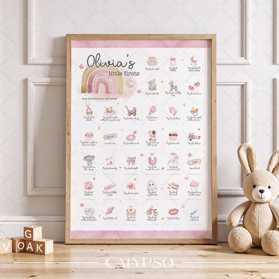 Firsts In Print Baby's Little Firsts Pink Print – Milestone Memory Chart, Girly Tones ...