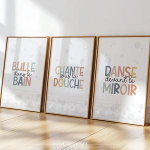 Poster per il bagno dei bambini - Set di 3 poster divertenti e colorati