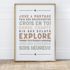 Poster con citazioni positive per bambini in francese, decorazione da parete cammello, beige e kaki per la sala giochi o la camera da letto