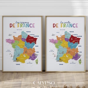 Mapa de Francia en colores brillantes para niños, ciudades principales, póster de geografía francesa para el aula. imagen 3