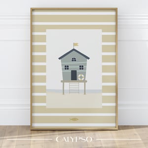 Poster Casa sulla spiaggia - decorazione sul mare con linea gialla per casa vacanza