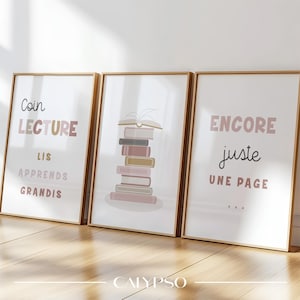 Affiches coin lecture des enfants en français, déco murale de bibliothèque, salle de jeux de petite fille ou pour école