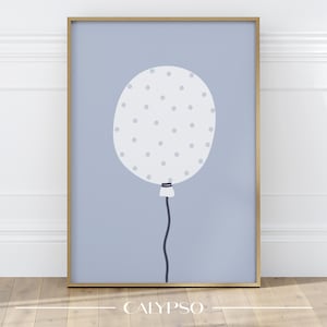 Poster con palloncino bianco e pois blu per bambini, decorazione per la cameretta dei bambini