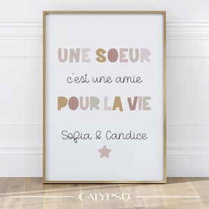 Affiche une soeur c'est une amie pour la vie, poster décoratif personnalisé rose pour enfants