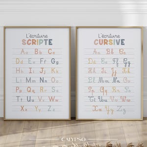 Multicolored cursive & script alphabet poster – Educational print for children&#39;s room
