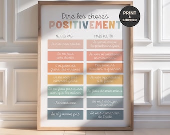 Positive thinking poster in French, saying things positively