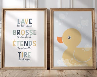 Kids Bathroom Wall Art – Fun Rules & Yellow Duck Print Set
