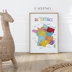Mapa de Francia en colores brillantes para niños, ciudades principales, póster de geografía francesa para el aula. imagen 4
